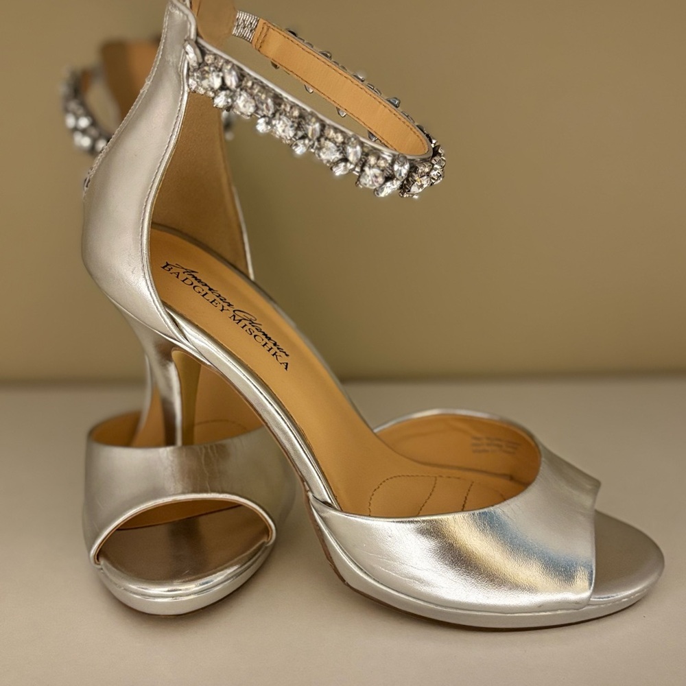 Elegant Silver Peep-Toe Heels